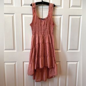 PEACH HIGH LO SUNDRESS WITH ELASTIC BODICE 100% COTTON SIZE 2X